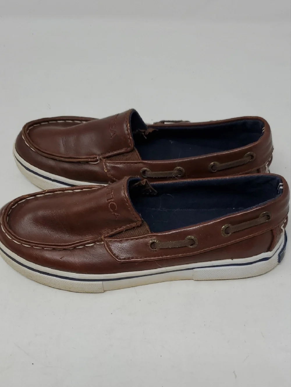 Nautica Brown Boys Leather Slip-On Dress Shoes